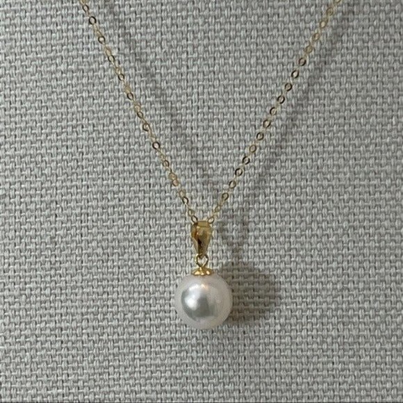 18K Solid Gold Certificated 8.5 mm Natural White AKOYA Pearl Pendant Necklace - Picture 12 of 13